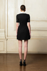 Tweed Mini Dress with Contrast Satin Lapel and Bow Detail for Sophisticated Occasions